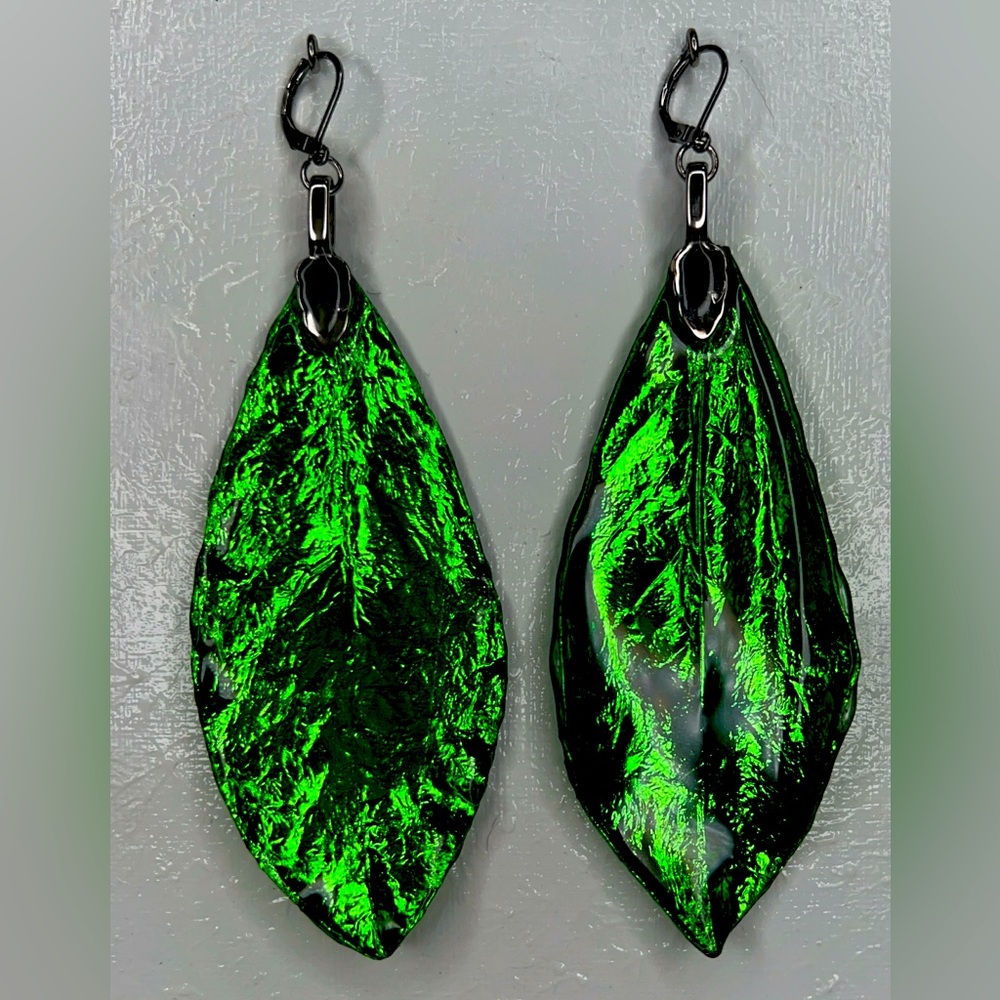 Handmade real magnolia leaf earrings green